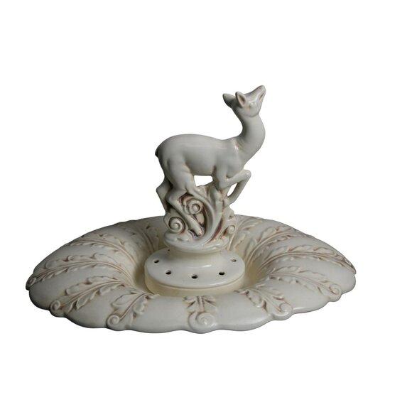 Vintage Red Wing Ceramic Deer Floral Frog with Console Bowl - Picture 3 of 8